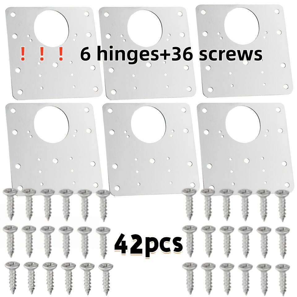 E-shop 42-teiliges (6 Reparaturplatten + 36 Schrauben) Hochleistungs-Schranktürscharnier-Reparaturplatten-Set aus Edelstahl mit Schrauben - Kein Bohren