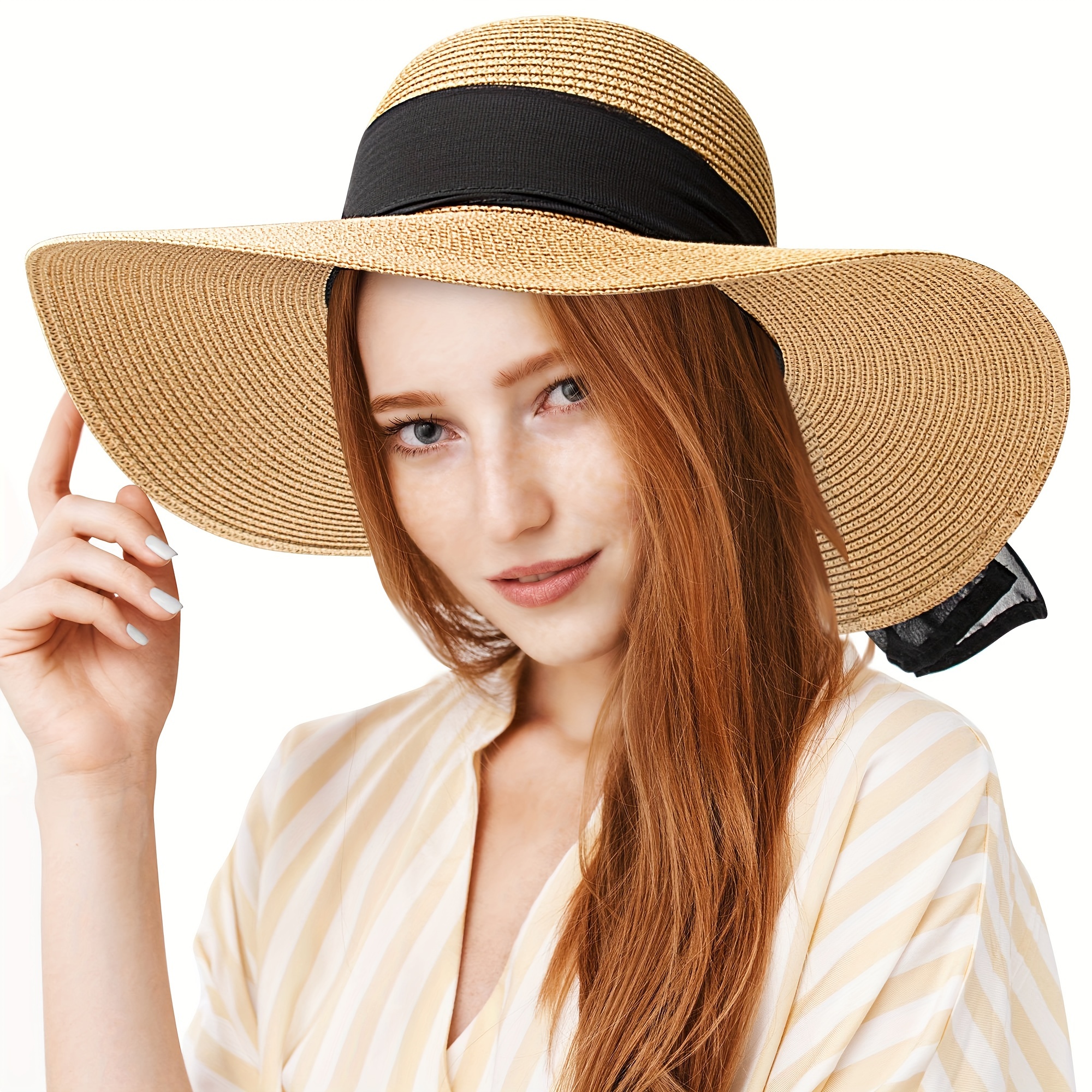 Large Bowknot Elegant Sun Hat French Style Soft Wide Brim - Temu