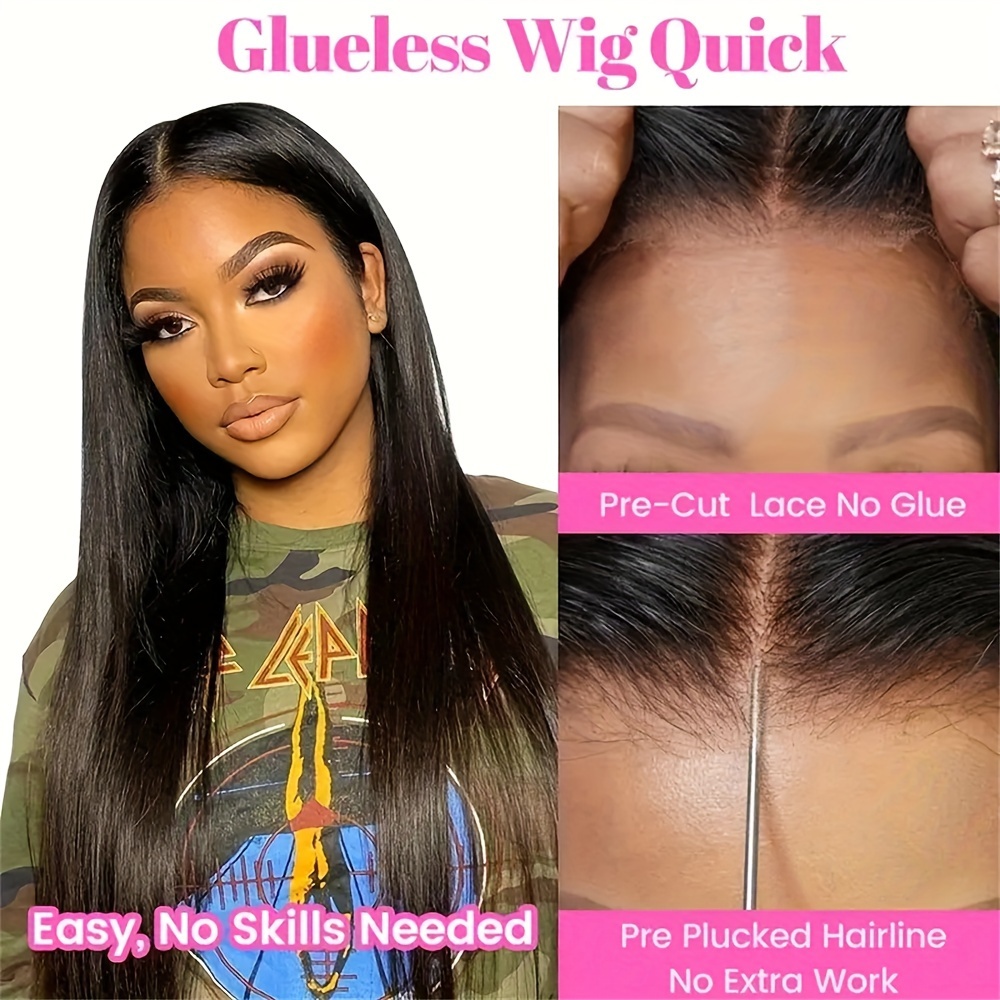 E-shop Wear Glueless Perücken Echthaar Vorgezupft Vorgeschnitten 4x4 Straight Lace Front Perücken Echthaarperücken für Damen Ohne Kleber HD Lace Front