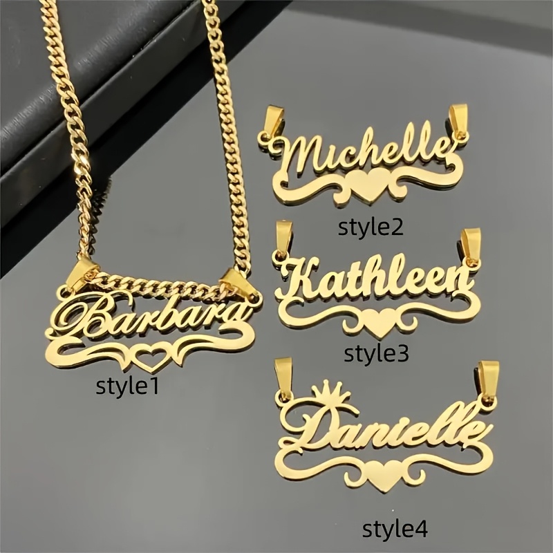 TEMU 1 Personalized Stainless Steel Custom Name Necklace - Handwritten Font With Heart Accents, Vintage Bohemian Chain, Mother's Day/father's Day