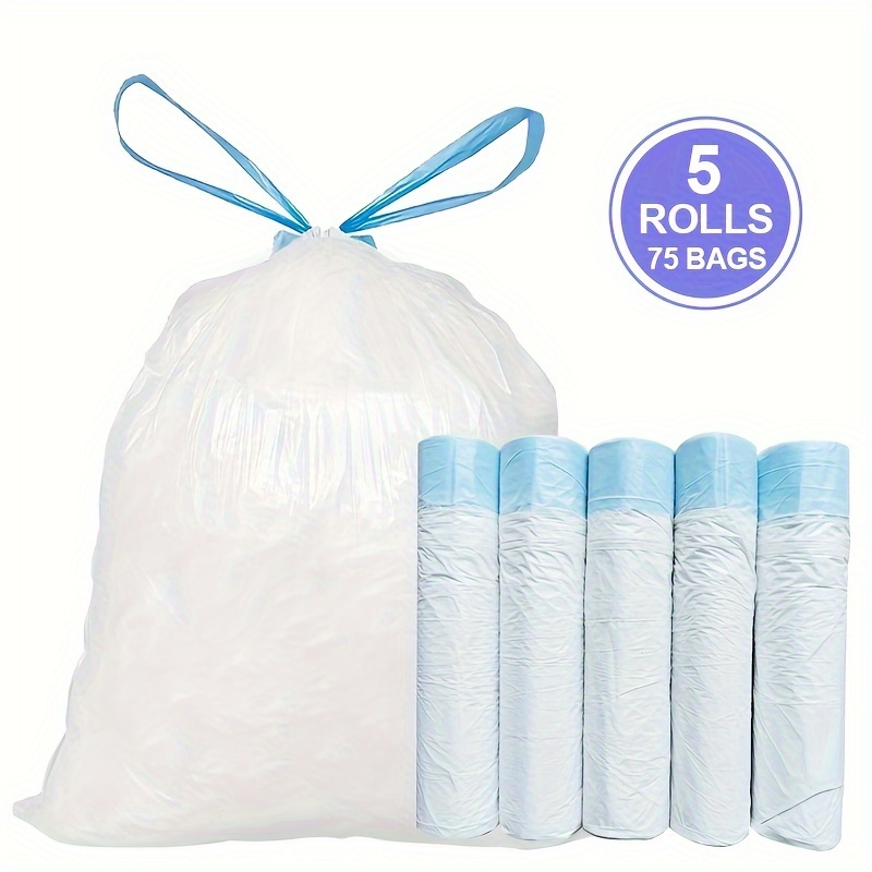 

75 Bags/5 Rolls 5 Gallon Drawstring Trash Bags Thickened: 0.71 Mil, Size:17.3"*18.9", For Bathroom, Kitchen, Bedroom Garbage Bags, Shopping Malls. Refuse Bag, Supermarkets Rubbish Bag Black