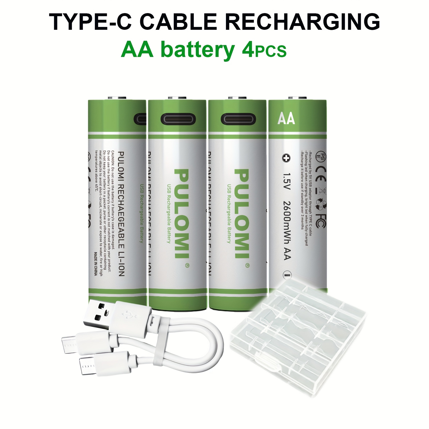 TEMU 4pcs Aa Battery Aa Batteries, Usb/type- Rechargeable Lithium , High Capacity 1.5v 1733mah 2600mwh Rechargeable Lithium Battery, 1.5 Hours Fast