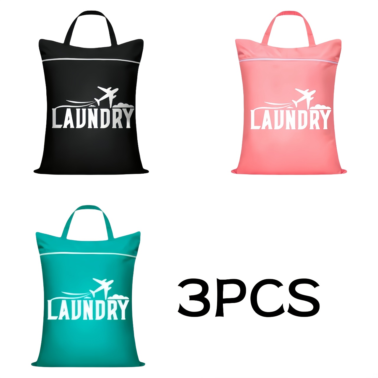 TEMU 3pcs Set Large Capacity Travel Laundry Bags, With Reinforced Handles - Durable And Machine Washable, Foldable Portable Wet/dry Swimwear And Gym