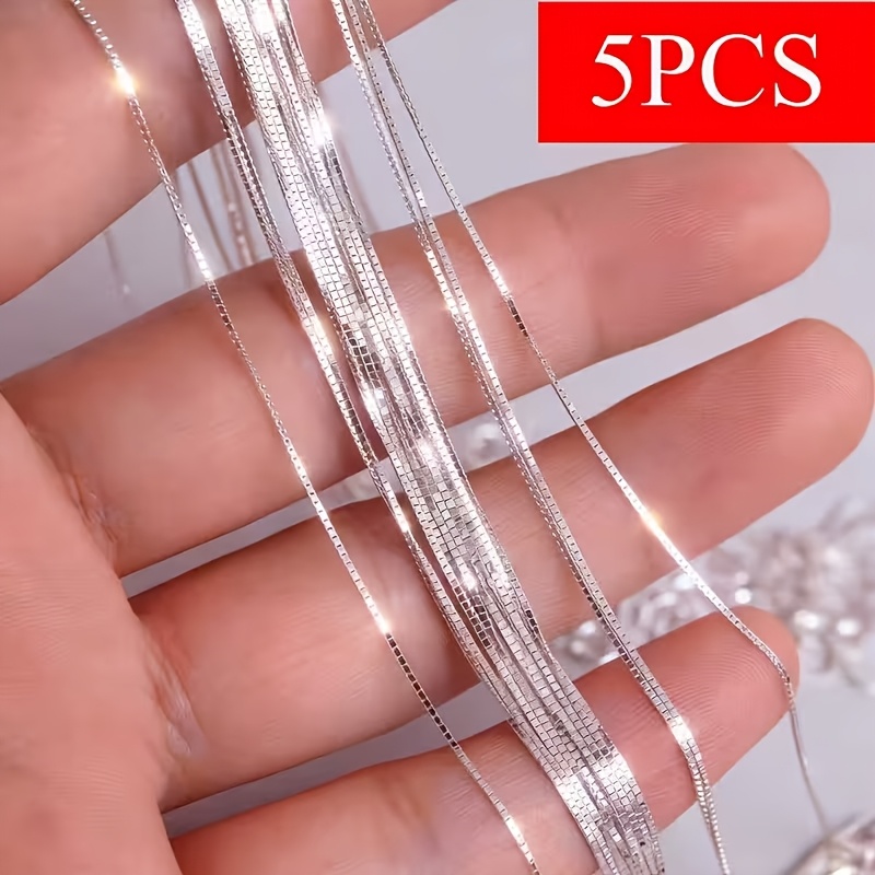 TEMU 5-pack High-end 925 Silvery Box Chain Necklace, Multiple Sizes , Women's Silvery Necklace, Men's Silvery Necklace, Fashion Minimalist, Wedding