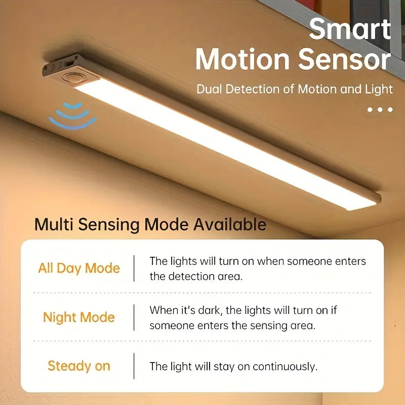 2 4pcs led motion sensor under cabinet lights 3 color temperatures wireless usb rechargeable night light indoor closet lights stick on anywhere magnetic under counter light fixtures for kitchen cabinet wardrobe cupboard stairs in 2pcs details 12