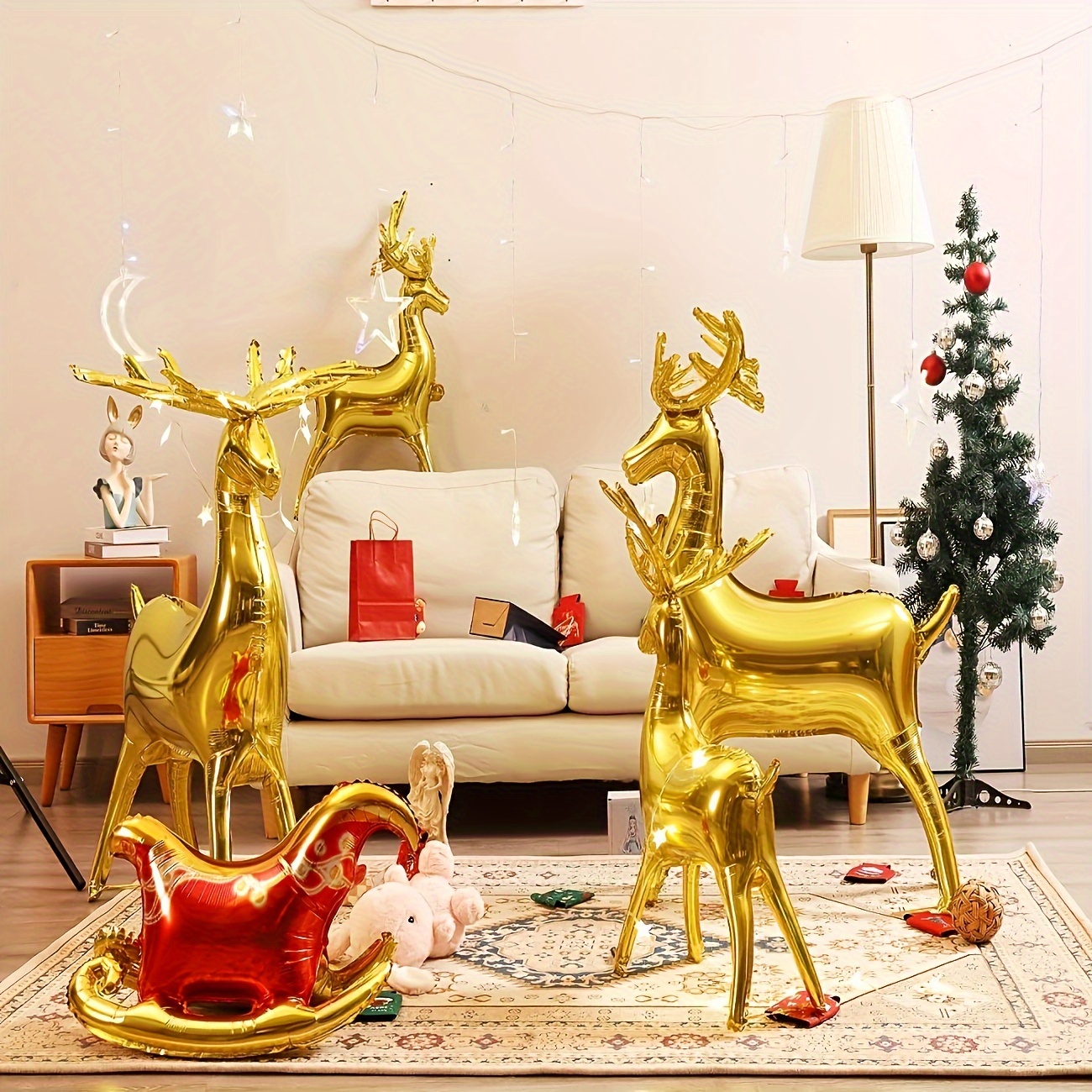 

5pcs Christmas Balloons Christmas Foil Balloons Large Reindeer Balloon Sleigh Mylar Balloons For Holiday, 4d Elk Set, Inflatable Standing Reindeer For New Year Party Decorations