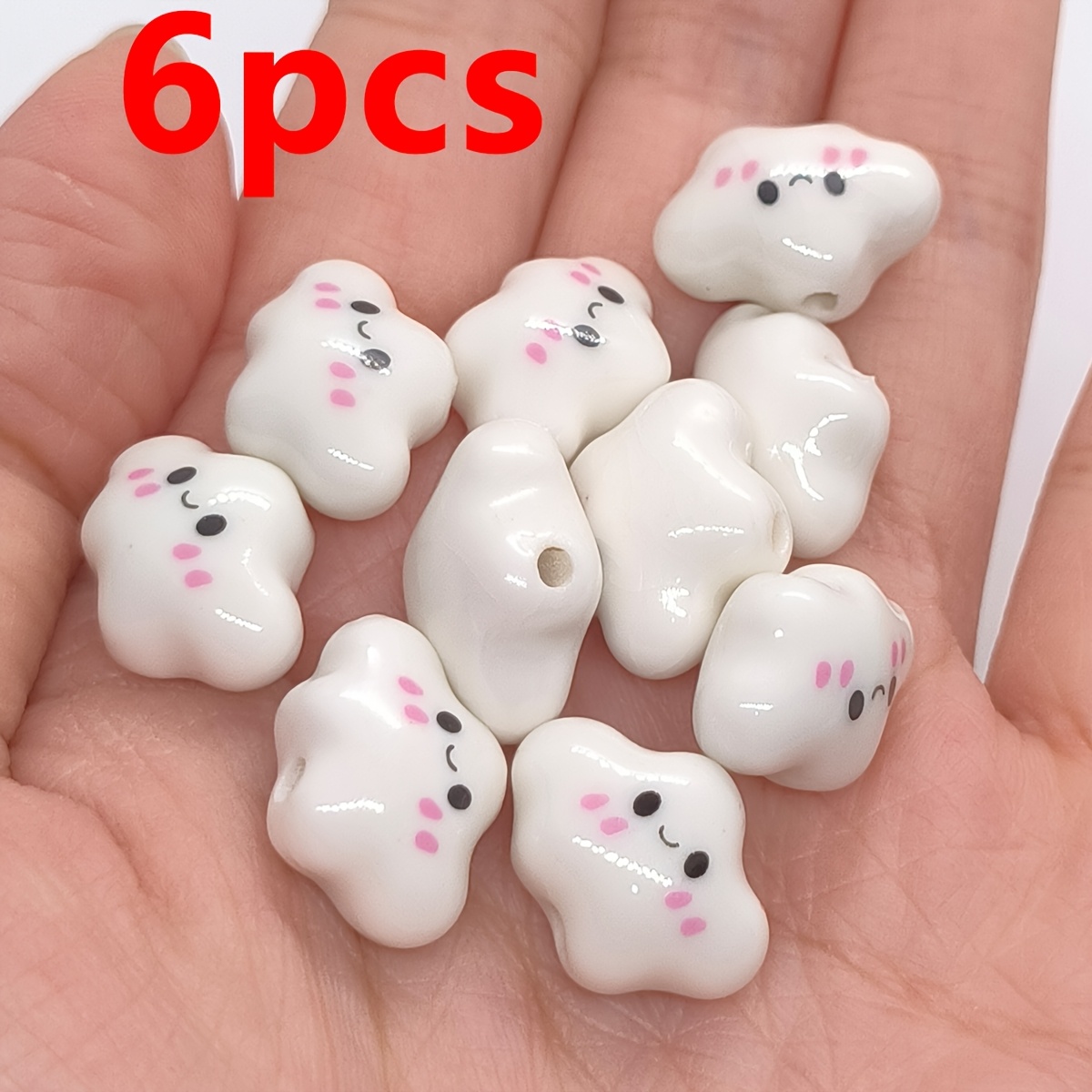 TEMU 6 pezzi di perline in ceramica a forma di nuvola sorridente, ciondolo in argilla polimerica a forma di con , accessorio per gioielli, promemoria