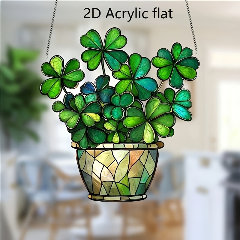 

's Day Clover Suncatcher - 7.3" X 8" Acrylic Window Hanging, Glass-style Decor For Garden, Patio, Porch - Perfect Spring Celebration Accessory & Gift