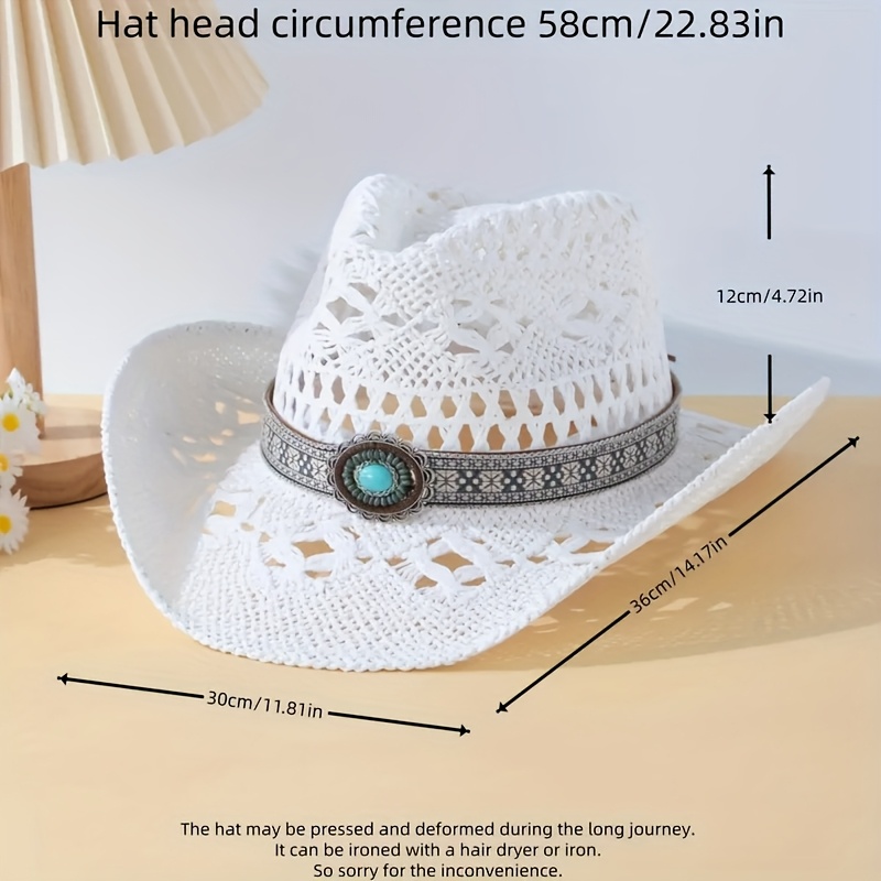 stylish perforated straw style paper cowboy hat turquoise  display picture 1