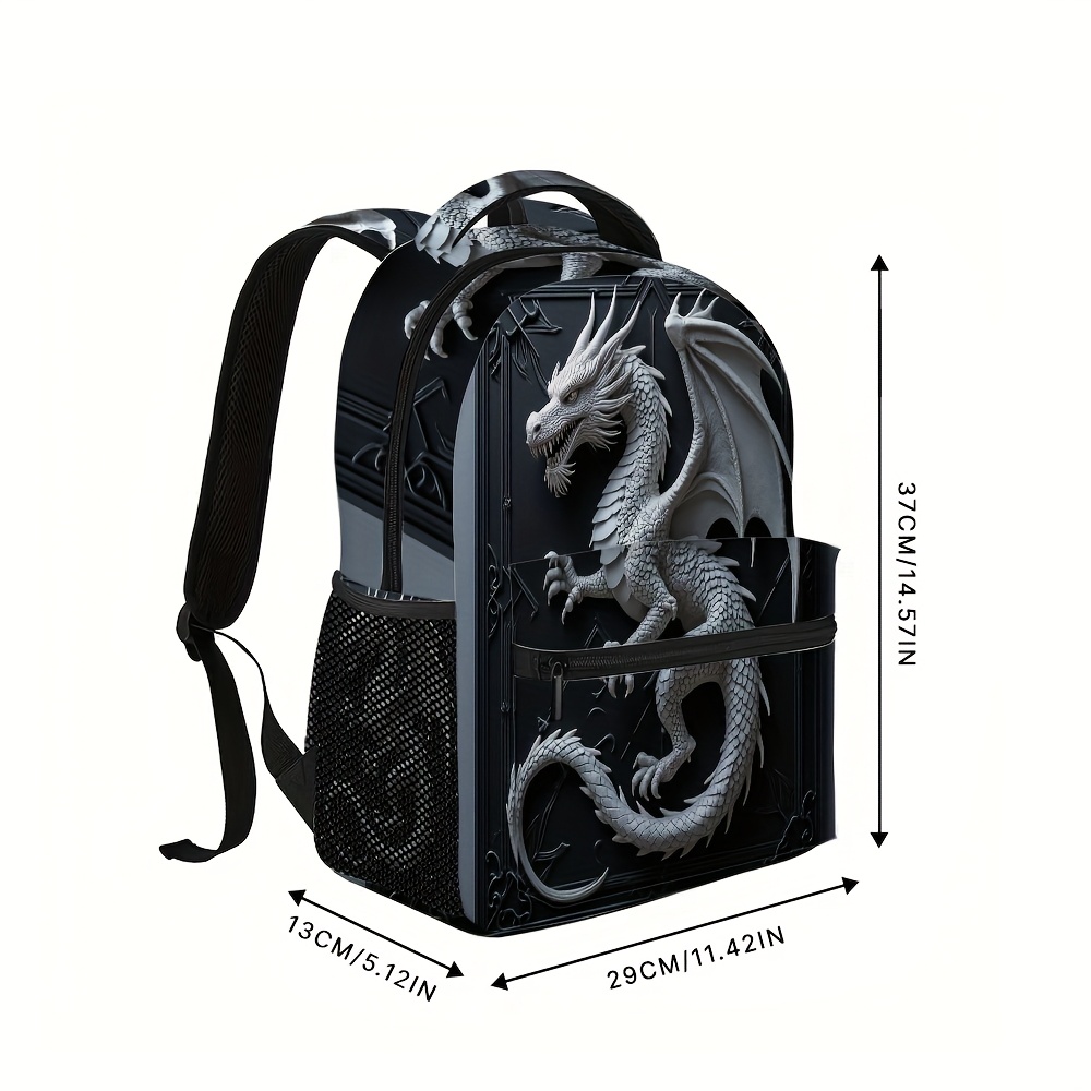 E-shop 1 Stück 2D Flachdruck Goldener Drachen Rucksack – Stilvoll bedruckt, waschbar, geräumige Fächer für Bücher, Laptops und persönliche Gegenstände