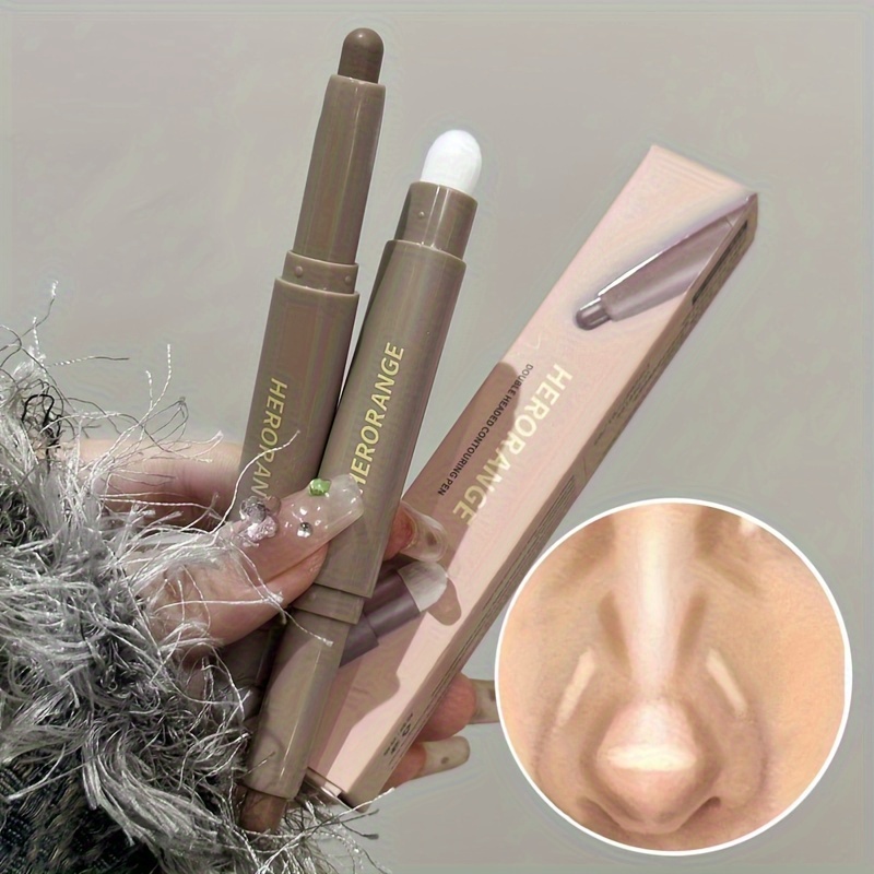 

Dual-ended Contour Stick, Long-lasting Nose & Cheek Sculpting Pen With Blending Brush, Brightening Makeup For Face & Collarbone, Natural Shade Definition