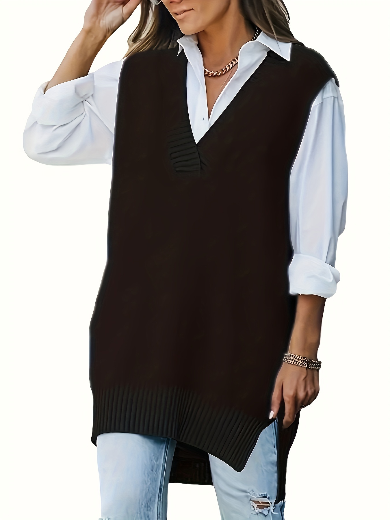 womens plus size sleeveless v neck ribbed vest casual solid Temu