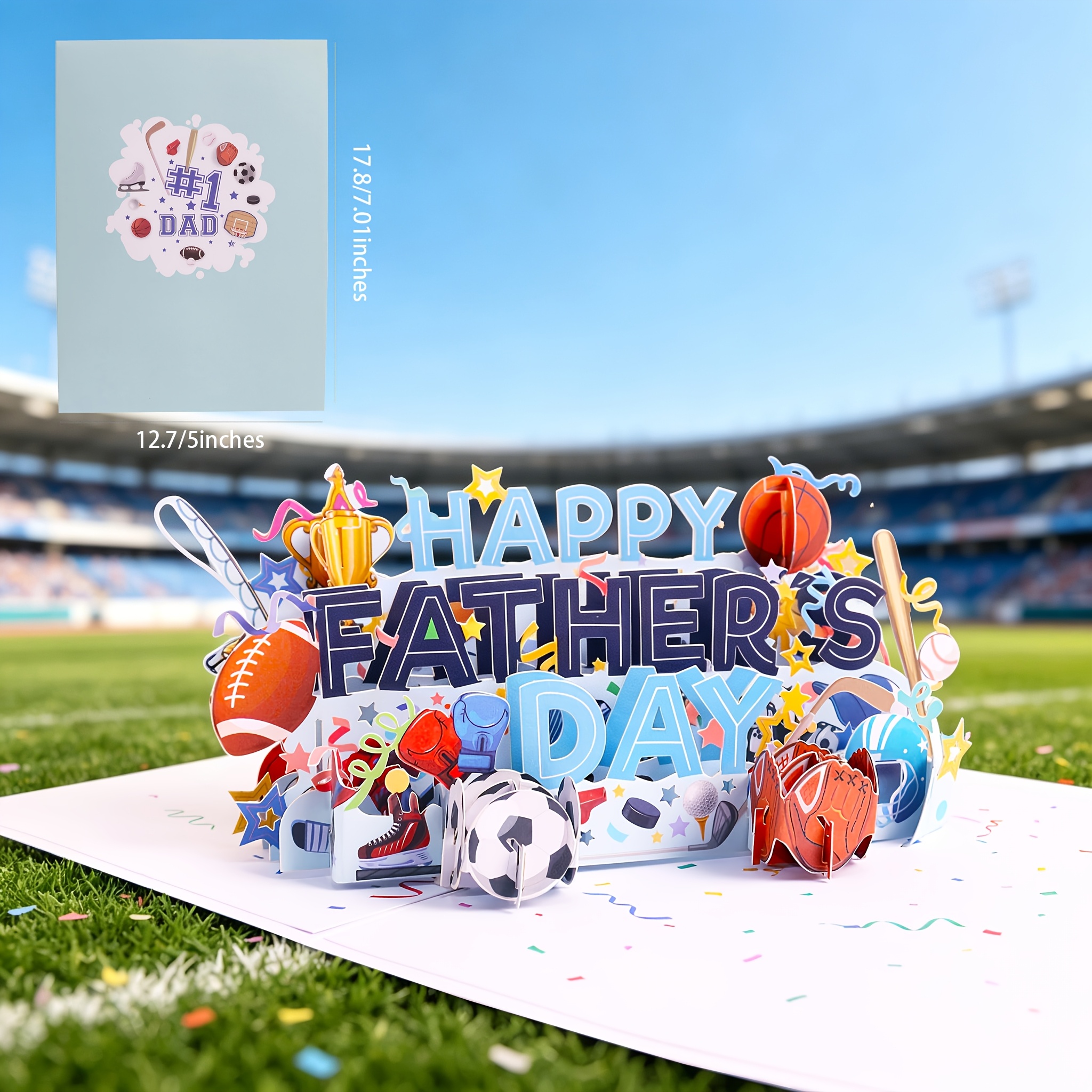 TEMU 1pc 3d Pop Up Father's Day Card, Sports Theme Happy Father's Day Greeting Card With Football, Basketball, Soccer, Best Gift For Sports Dad