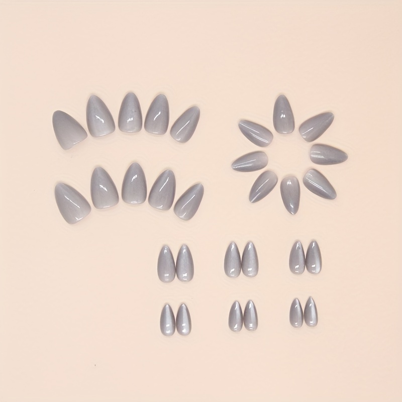 30pcs gray cat eye press on nails glossy short almond fake nails temperament sparkling false nails for women girls party nail deco details 1