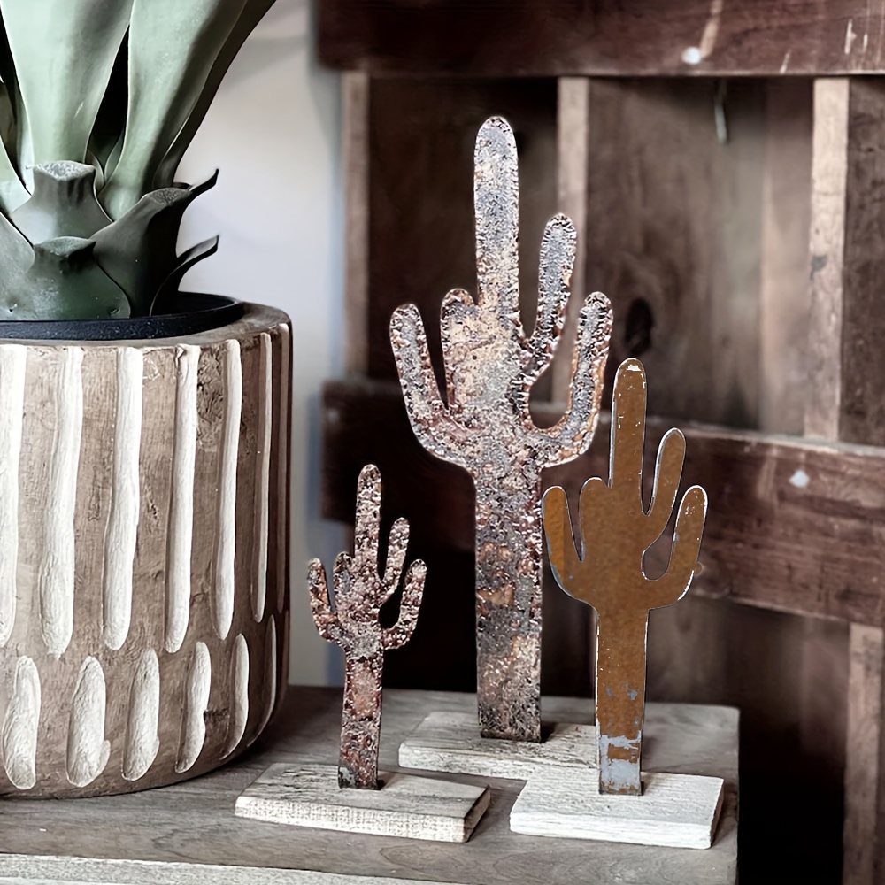 

Vintage Rusty Metal Cactus Ornament - Rustic Southwest Yard Art, Shelf & Home Decor, Perfect Birthday Gift For Him