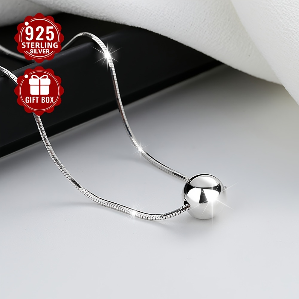 

1pc Simple S925 Sterling Silver Snake Bone Chain Small Round Ball Necklace Female Anniversary Gift For Wife (about 4.5g)