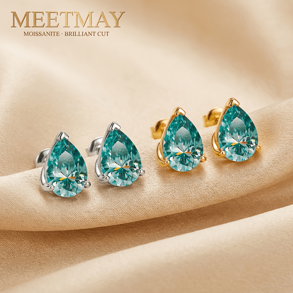 Women's 18K Gold Plated Pear Cut Moissanite Stud Earrings