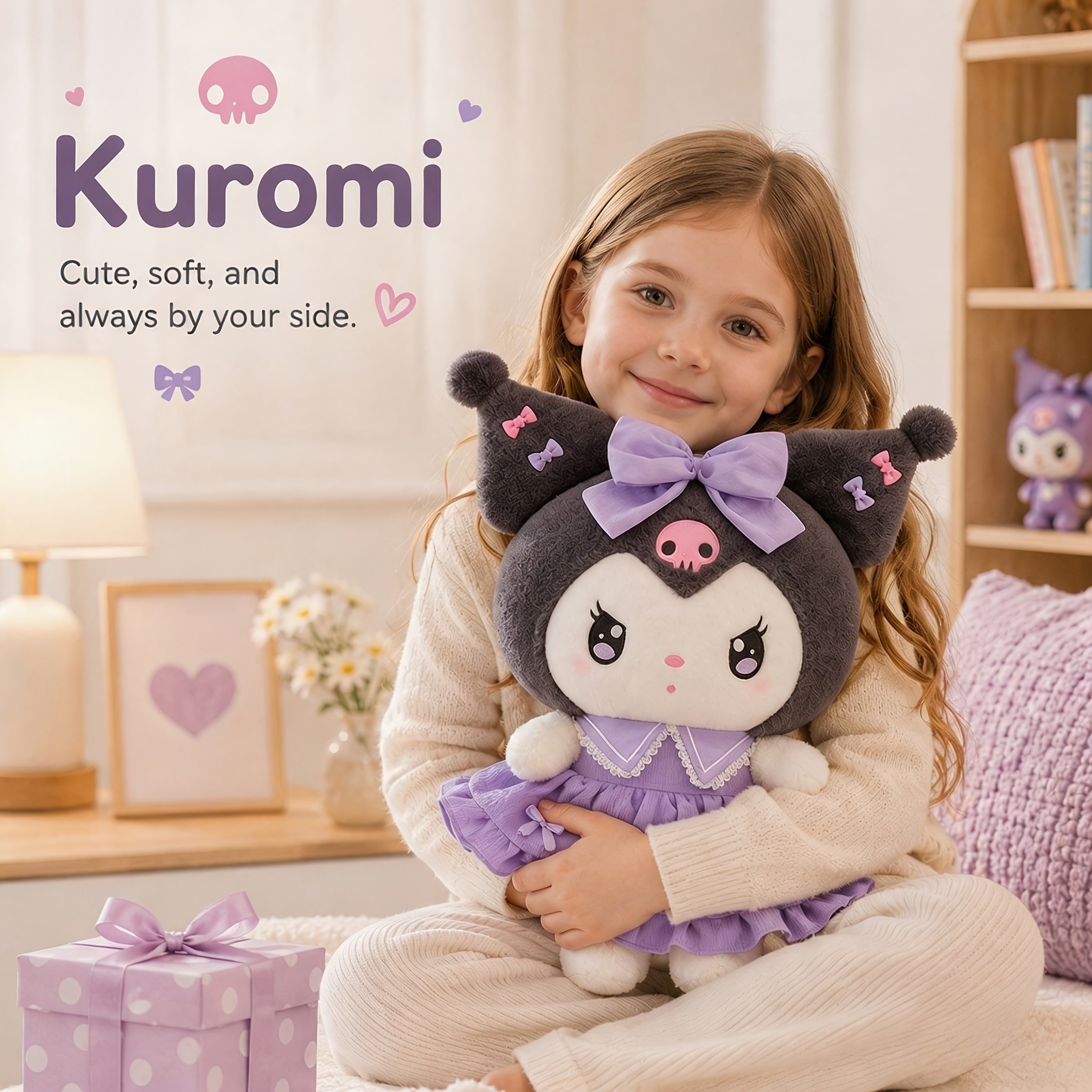 Image of Kuromi And My Melody Plush Doll 35cm - Sweet Soft Toys In Pink And Purple, Soft Fabric Animal, Christmas Gift, Birthday Gift And Halloween For Girls