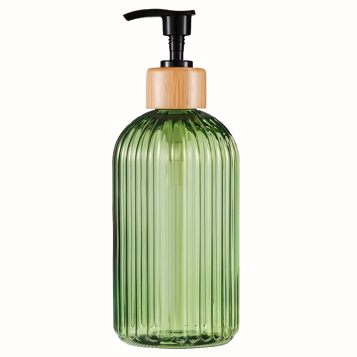 Image of 16.9oz Soap Dispenser With Bamboo Pump - Refillable Plastic Bottle, Vertical For Kitchen & Bathroom, High-quality Hand Soap, Dish Soap, Lotion Pump Bottle, Green, Clear