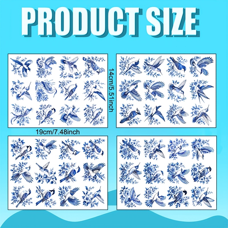 TEMU 4pcs /east & Floral Transfer Suitable For Mugs, Phone Cases, Glass Cups, Car Decor - Vinyl With Dynamic Bird Patterns, Diy Decoration For