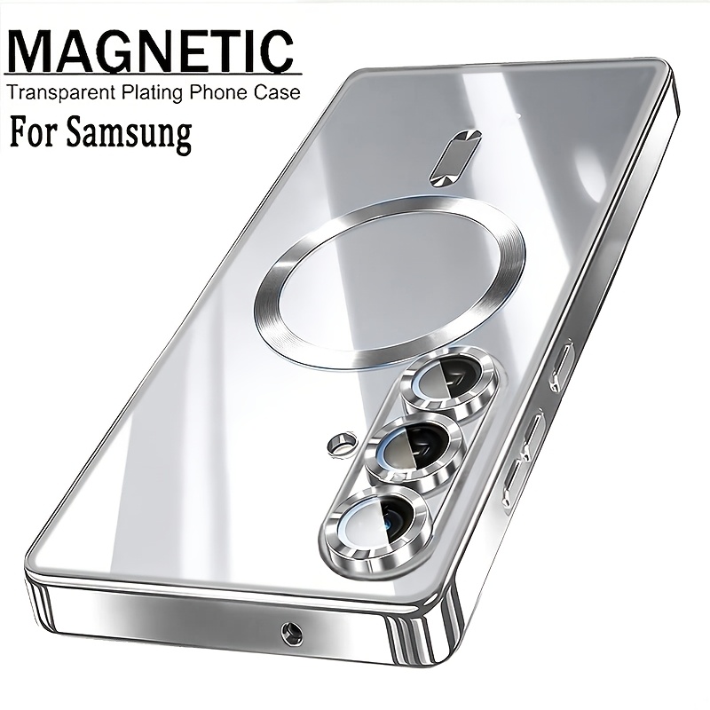 TEMU Phone Case - Luxury Transparent Electroplated Magnetic Suction Mobile Phone Case, Suitable For A17 A37 A57 Electroplated Protective Case,