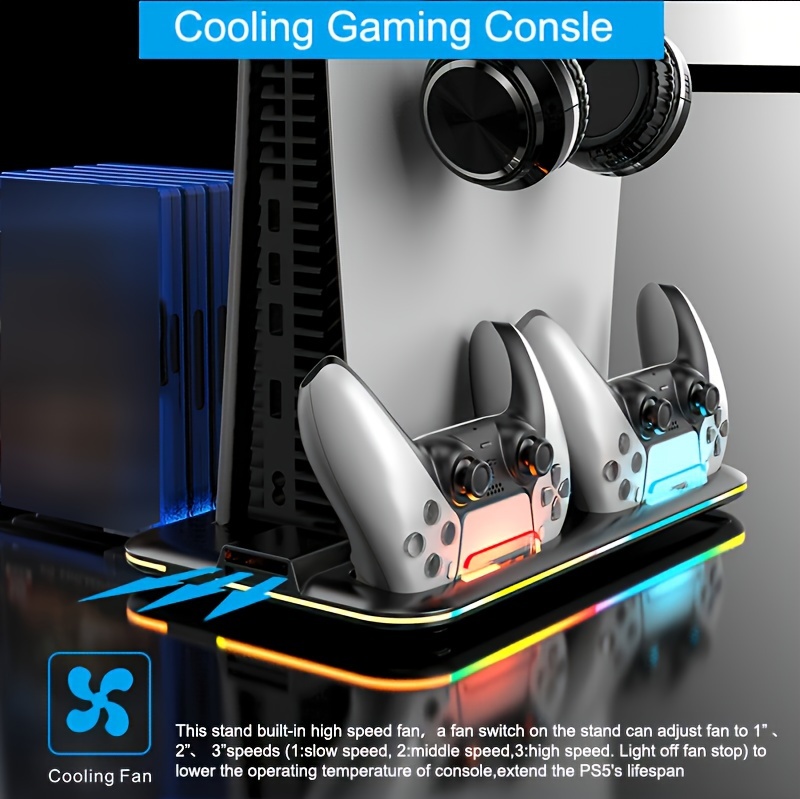 multifunctional dual charger dock with cooling fan suitable for ps5 consolenot for ps5 slim console details 1