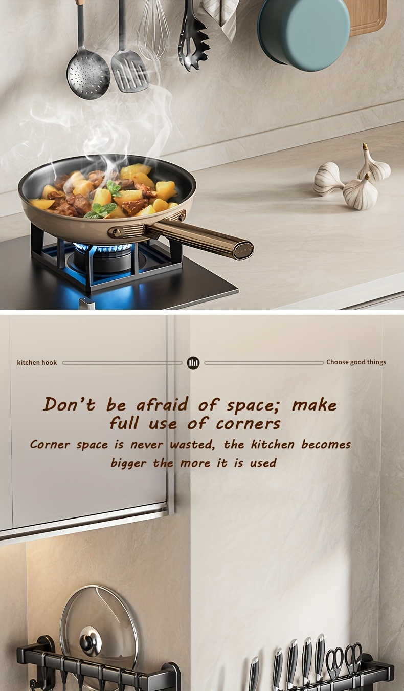 1pc Estante de Almacenamiento Multifuncional para Cocina - Organizador Montado en la Pared de Plástico Duradero con Adhesivo sin Clavos y Tornillos Perforados, Diseño Elevado Ampliado para Utensilios, Cuchillos, Condimentos, Palillos, Trapos - Ahorro de Espacio en la Organización de la Cocina, Aspecto Moderno y Elegante | Construcción Robusta, Organizadores y Almacenamiento de Cocina