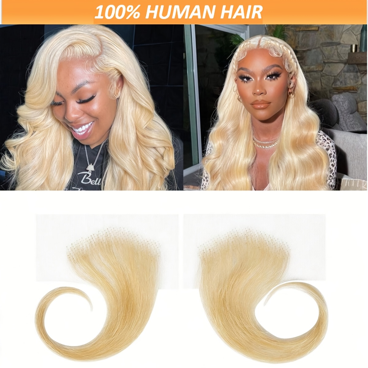 

2pcs Blonde Hd Lace Baby Hair Stripes For - Ultra-thin , Real Brazilian Virgin Human Hair, Reusable &