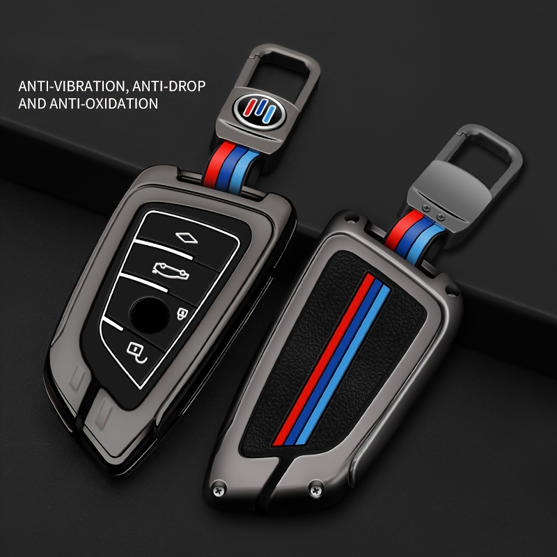 TEMU Adecuado para la carcasa de de 4 botones BMW Blade, completa de aleación de a rayas deportivas de con botones de silicona fluorescentes y