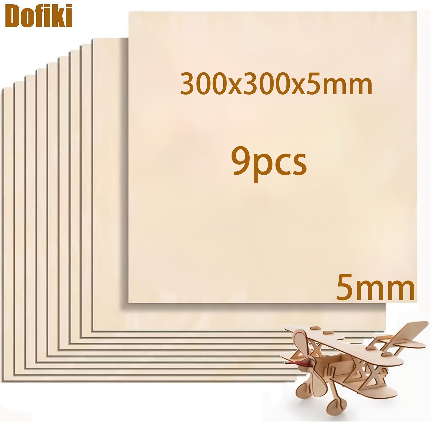 Image of Dofiki 9/18/36pcs Basswood Plywood 300x300x5mm, 5mm Unfinished Wood Sheet Blanks, Suitable For Laser Cutting And Engraving, Diy Decorations And Architectural Models, Wood Burning, Painting