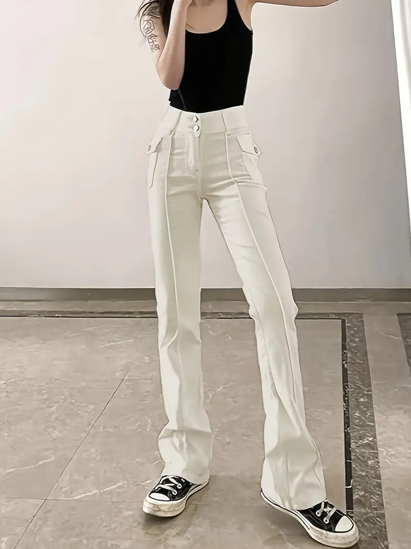 women's low flare jeans stretchy white bootcut pants Temu Oman