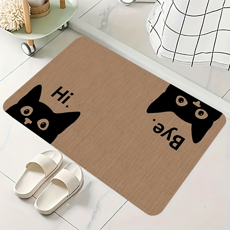 

A High-quality Flannel Doormat With Non-slip Backing, A Hi And Bye From A Little Cat Pattern Perfect For Kitchen, Laundry Room, And Entrance Decoration, Soft And Comfortable Doormat