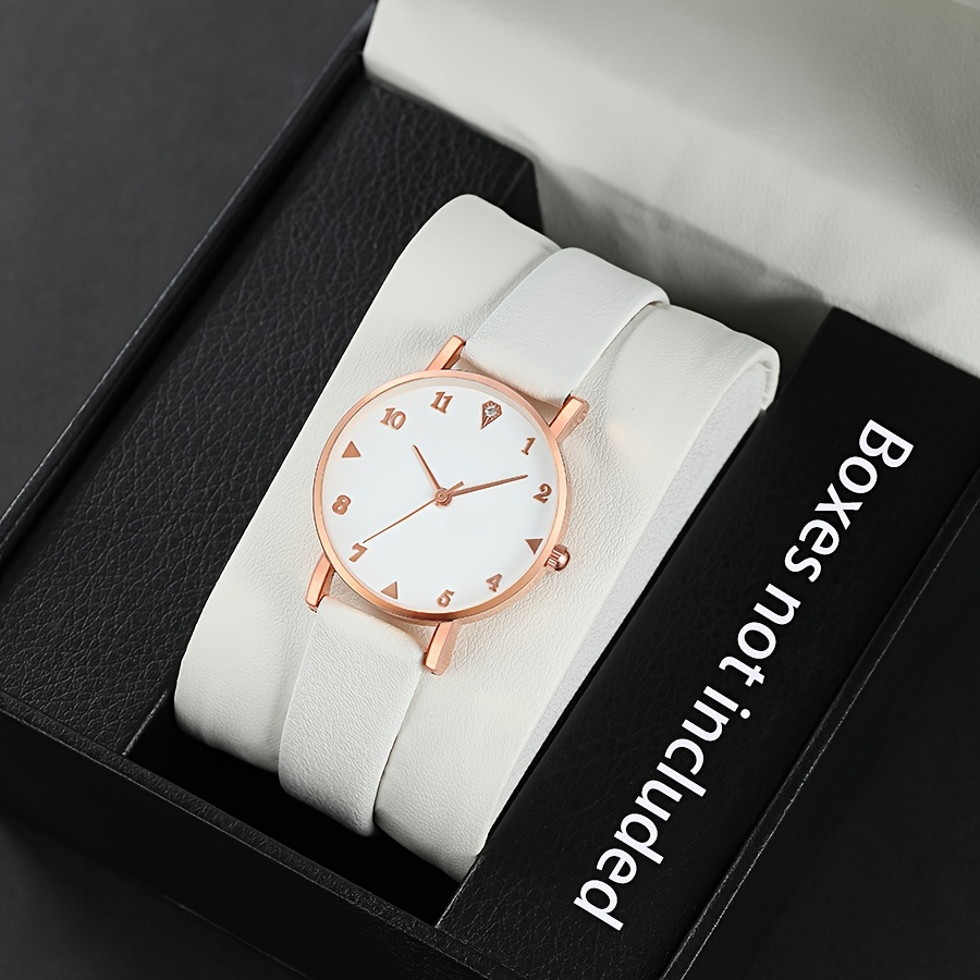 luxury and elegant white quartz watches pu leather strap alloy pointer perfect for women
