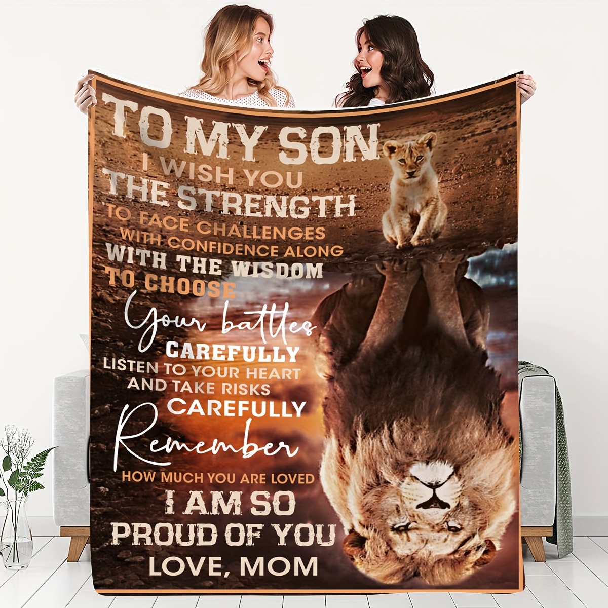 

1pc Gift Blanket For Son Lion Pattern Soft Blanket Flannel Blanket For Couch Sofa Office Bed Camping Travel, Multi-purpose Gift Blanket For All Season