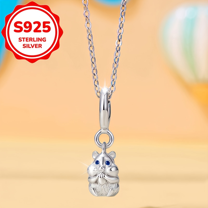 Women's S925 Sterling Silver Cute Hamster Pendant, Gift for Her