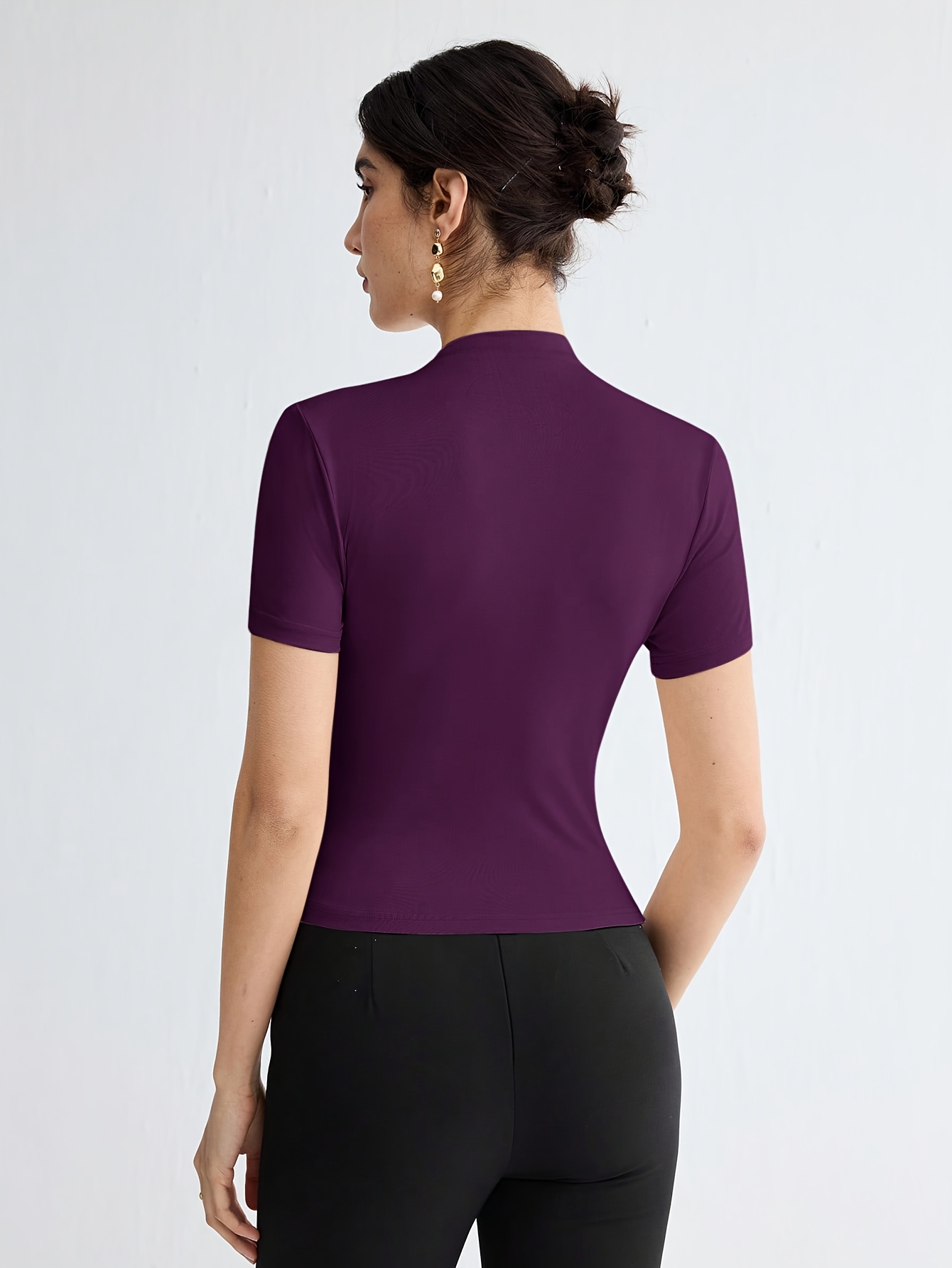 Summer New Arrival Design Sense Versatile Solid Color T-Shirt Short Sleeve Top with Shoulder Button Decor