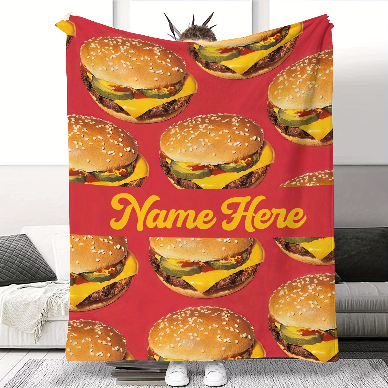 

Customizable Hamburger Print Flannel Throw Blanket - Soft, For All - Bed, Sofa, Home Decor & Outdoor Camping - Unique Christmas Gift For Adults &