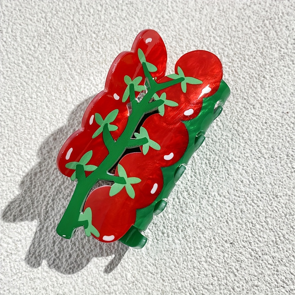 TEMU Cute Tomato Double-sided Print Hair Claw Clip, Cartoon Hair Clip, Sweet Girly Non-slip Back Of Head Ponytail Updo Shark Clip Hair Accessory
