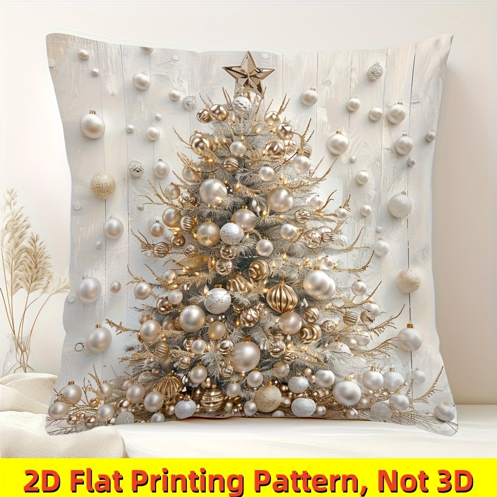TEMU 2d Flat Fabric Christmas Decorative Pillow Cover, Minimalist Pearl Christmas Tree Pattern, 45x45cm (insert Not Included), 2d Flat