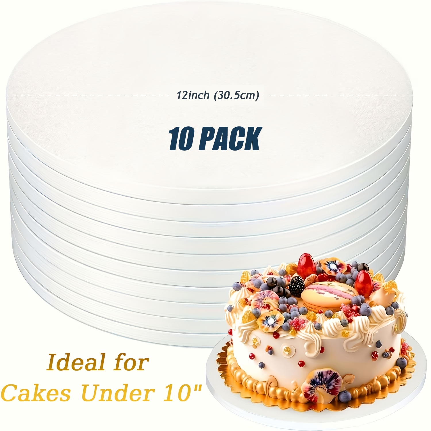 E-shop 12/10/8 Zoll Kuchenunterlagen Rund, 10/6/3 Stück Kuchenunterlagen Rund 1/2 Zoll Dicke für Schwere oder Mehrstöckige Kuchen Pizzaboden Einweg