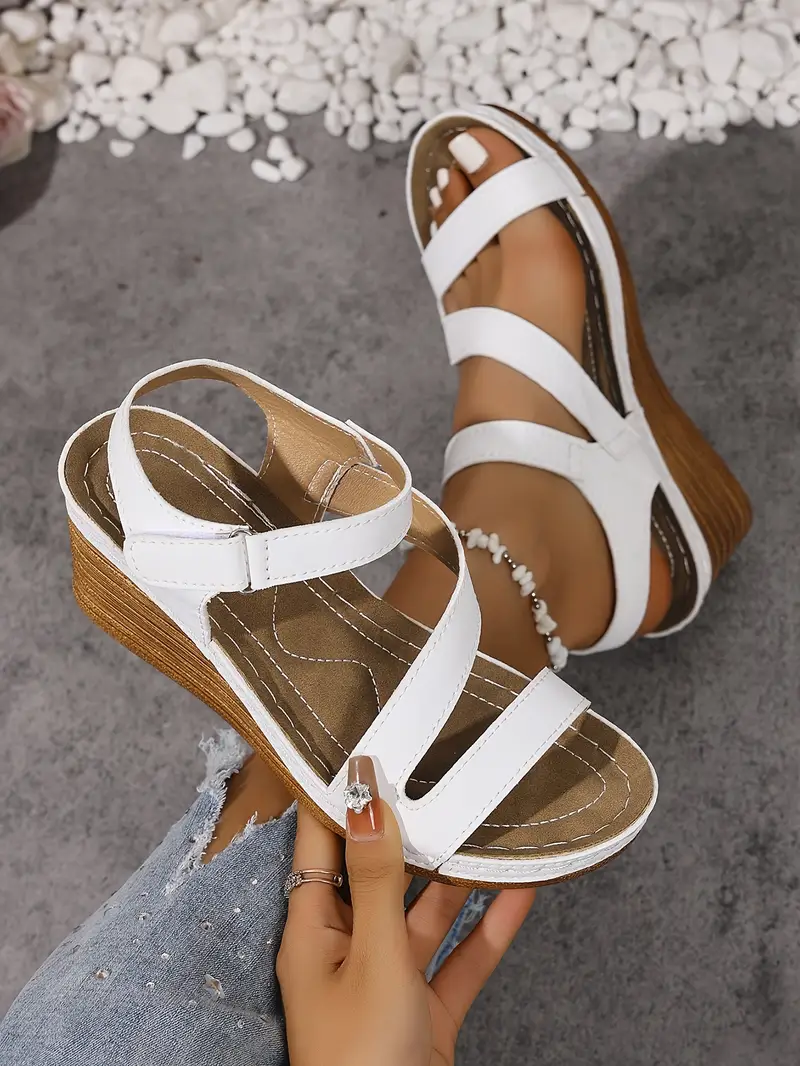 womens summer wedge sandals with adjustable hook and loop straps open toe high heel breathable cover pu sole black casual to dressy footwear chunky heel sandals versatile fashion shoes opentoe footwear Product details 4