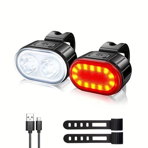 ipx6 bicycle light kit front and rear lights versatile led headlight and taillight rechargeable via usb compact floodlight for night rides ideal for cycling suitable for mountain and road biking