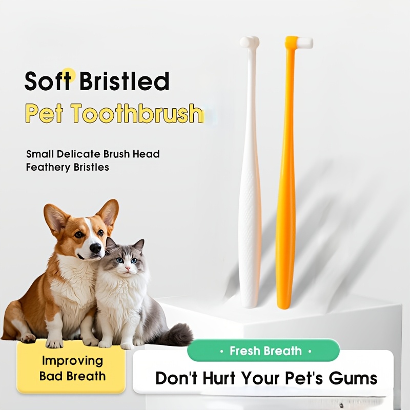 TEMU 2pcs Universal Pet Small Head Soft Bristle Toothbrush, Non-damaging To Gums, Cleaning Calculus And , Oral Care Supplies For Cats And Dogs,
