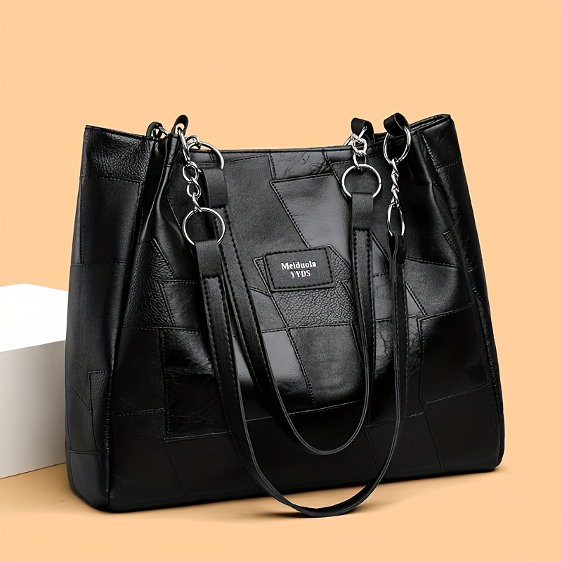 vintage tote bag for women large capacity work travel bag with   closure adjustable shoulder strap metallic chain detail durable polyester lining deep   Product details 1