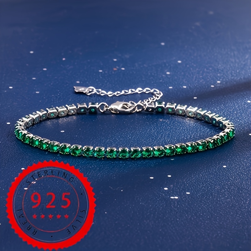 Image of 1pc S925 925 Silver Bracelet Inlaid With Synthetic Synthetic Synthetic Synthetic Zircon​​ Men's And Women's High-quality Jewelry Proposal Gift