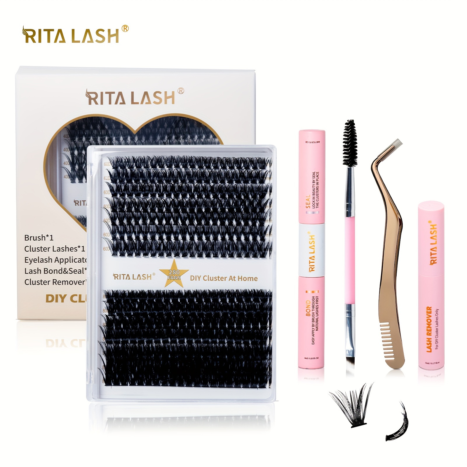 

Ritalash Diy Lash Extension Kit, 280 Pcs Lash Diy Cluster False Eyelashes With Lash Bond And Seal, Mascara Brush Cluster Lash Glue Remover, Lash Applicator