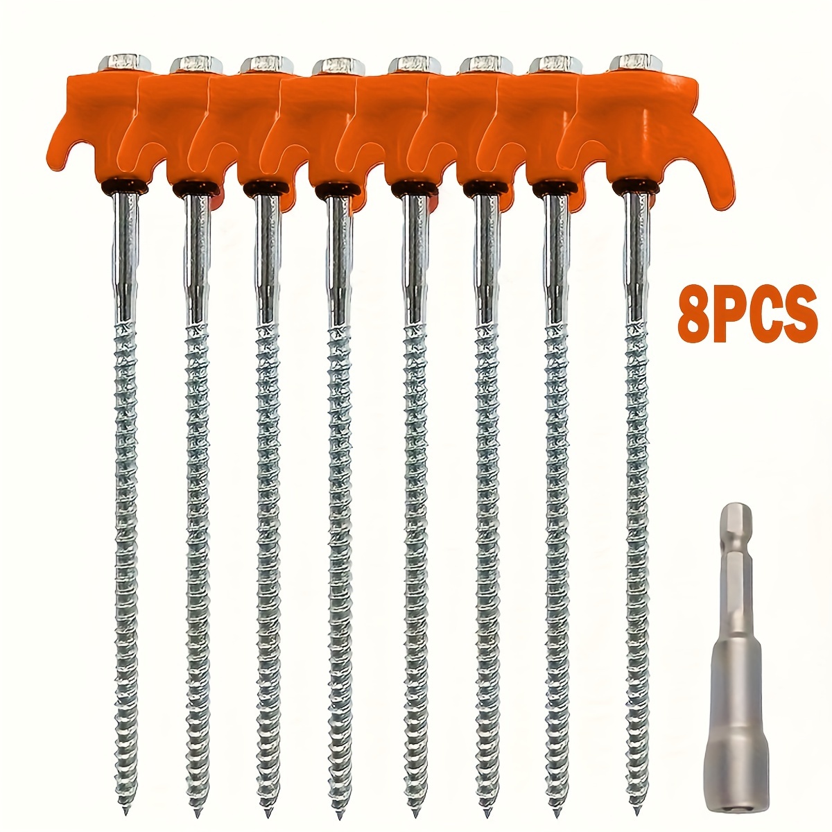 

8pcs Orange Heavy-duty Iron Ground Stakes, 7.87inch Hex Thread Tent Pegs, Secure Camping & Outdoor Use, Outdoor Tent Stake Accessories, Sports & Outdoor Gear