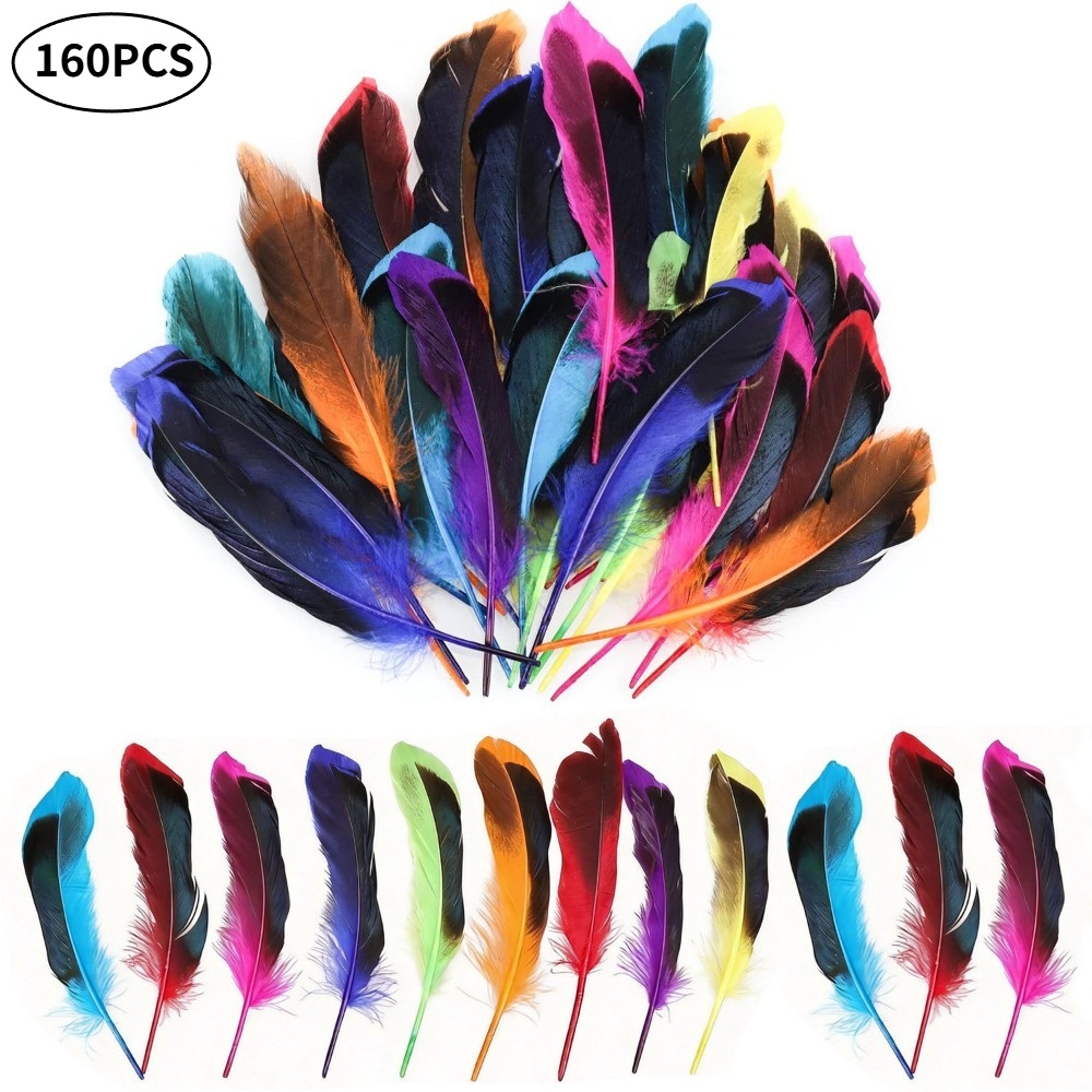 TEMU 160pcs Assorted Colors Artificial Decorative Feathers, 10-15cm Feathers, For Diy Crafts, Apparel Accessories, Floral Arrangements, Wedding And