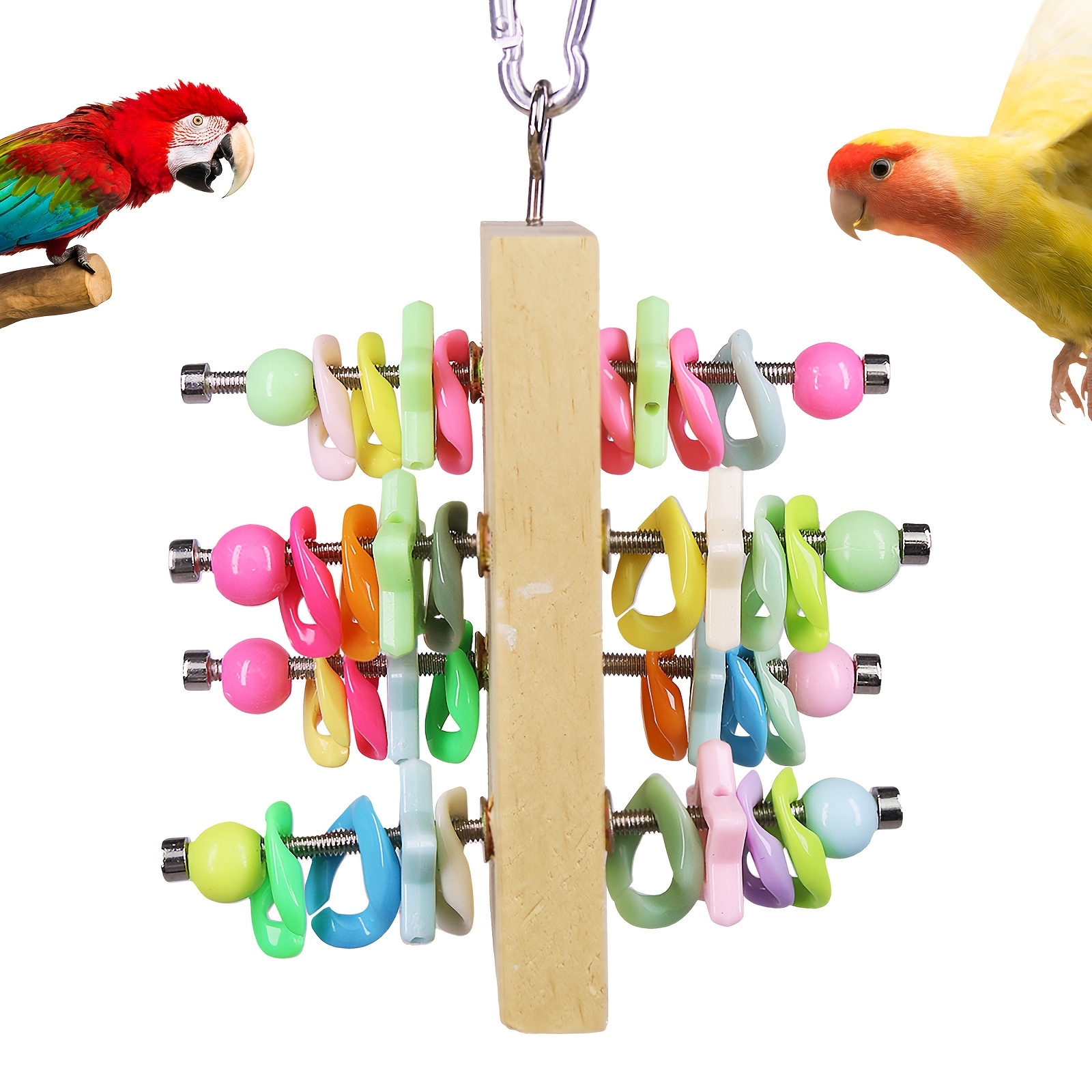 

Wooden Parrot Chew Toy With Plastic - Interactive Puzzle For Medium & Small Birds, Ideal For And Gray Parrots