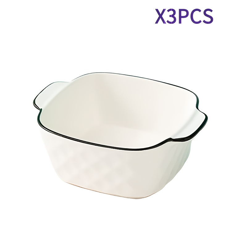 TEMU Juego de 3 recipientes de cerámica para hornear, cuadrados de 5.7x4.5x2.2'' - Diseño de diamante, recipiente pequeño de 400ml para freidora de